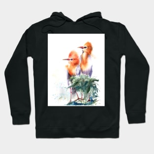 Watercolor Cattle Egret Print Hoodie